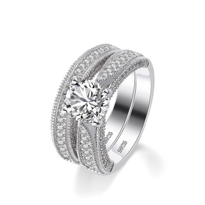 Round Cut White Sapphire Sterling Silver Women's Bridal Ring Set