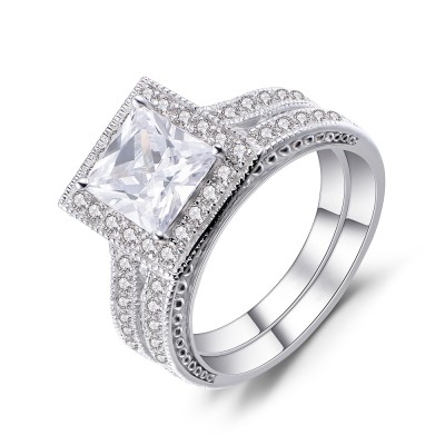 Princess Cut White Sapphire Sterling Silver Women's Bridal Ring Set