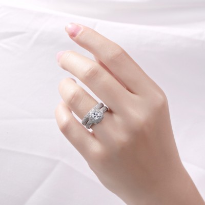 Princess Cut White Sapphire Sterling Silver Women's Bridal Set Ring