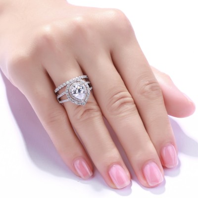 Pear Cut White Sapphire 925 Sterling Silver Women's Ring Bridal Set