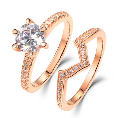 Round Cut White Sapphire Rose Gold 925 Sterling Silver Bridal Sets