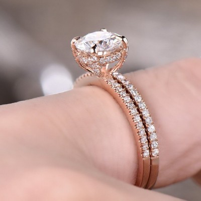 Rose Gold Round Cut White Sapphire 925 Sterling Silver Bridal Sets