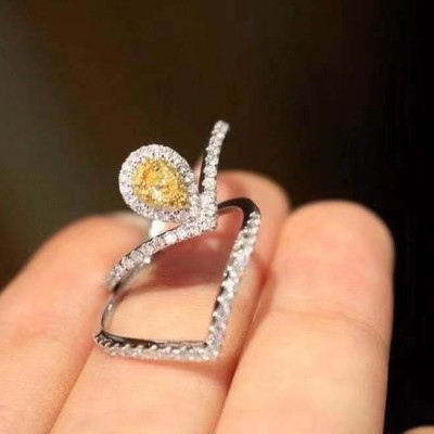 Pear Cut Yellow Topaz Sterling Silver Curved Halo Bridal Ring Sets