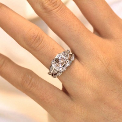 Vintage Asscher Cut White Sapphire 925 Sterling Silver Bridal Sets