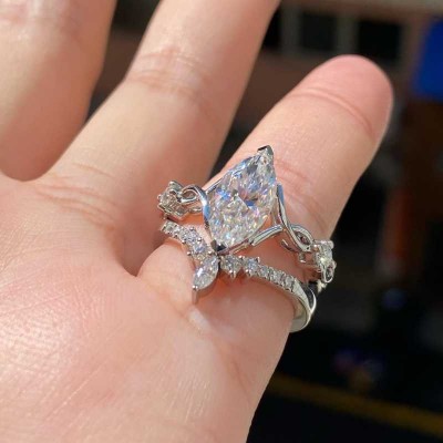 Marquise Cut White Sapphire 925 Sterling Silver Twisted Bridal Sets