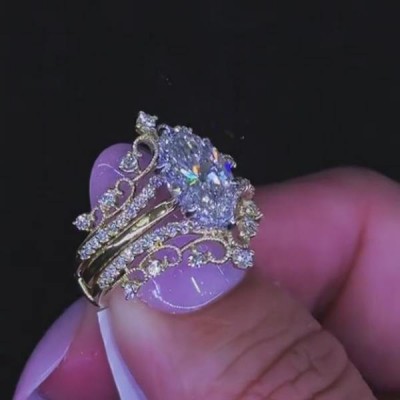 Yellow Gold Marquise Cut White Sapphire 925 Sterling Silver Insert Bridal Sets