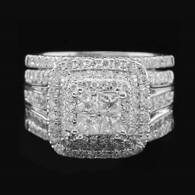 Princess Cut White Sapphire 925 Sterling Silver 3-Piece Bridal Sets