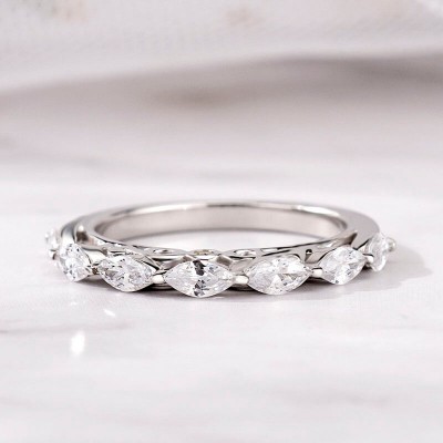 Marquise Cut White Sapphire 925 Sterling Silver Half Eternity Wedding Band 