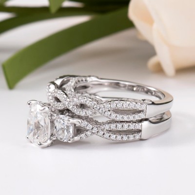 Radiant Cut White Sapphire Sterling Silver Three-Stone Bridal Sets