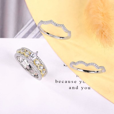 Marquise Cut White Sapphire Two-Tone 925 Sterling Silver 3 Pieces Bridal Sets