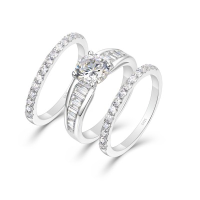 Round Cut White Sapphire 925 Sterling Silver 3-Piece Bridal Sets