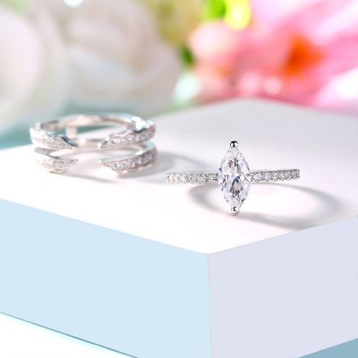 Marquise Cut White Sapphire Insert Sterling Silver Bridal Sets