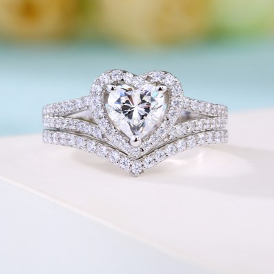 Heart Cut White Sapphire 925 Sterling Silver Bridal Sets