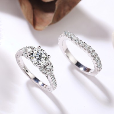 Round Cut White Sapphire 925 Sterling Silver 3-Stone Bridal Sets