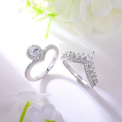 Pear Cut White Sapphire 925 Sterling Silver Crown Halo Bridal Sets
