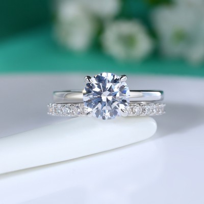 Classic Round Cut White Sapphire Sterling Silver Bridal Ring Sets