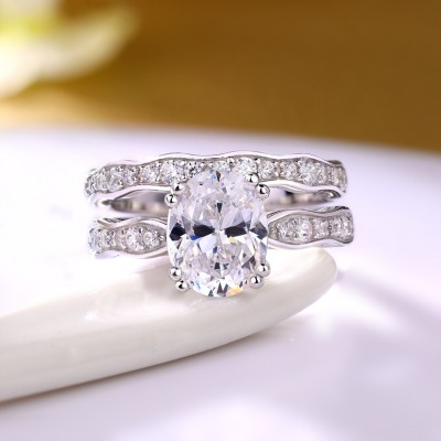 Oval Cut White Sapphire 925 Sterling Silver 2-Piece Bridal Sets