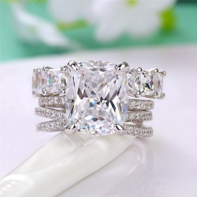 Cushion Cut White Sapphire 925 Sterling Silver 3-Piece Bridal Sets