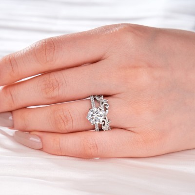 Round Cut White Sapphire 925 Sterling Silver Branch Bridal Sets