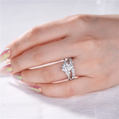 Oval Cut White Sapphire 925 Sterling Silver Bridal Sets