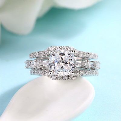 Cushion Cut White Sapphire 925 Sterling Silver Insert Bridal Sets