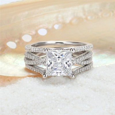 Princess Cut White Sapphire 925 Sterling Silver Insert Twisted Bridal Sets