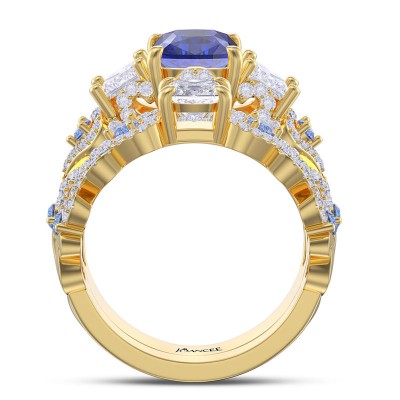 Yellow Gold Art Deco Cushion Cut Blue Sapphire 925 Sterling Silver Bridal Sets