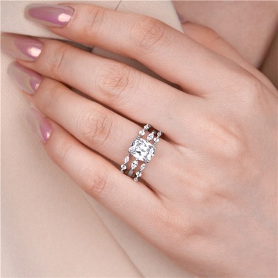 Cushion Cut White Sapphire 925 Sterling Silver 3-Piece Bridal Sets