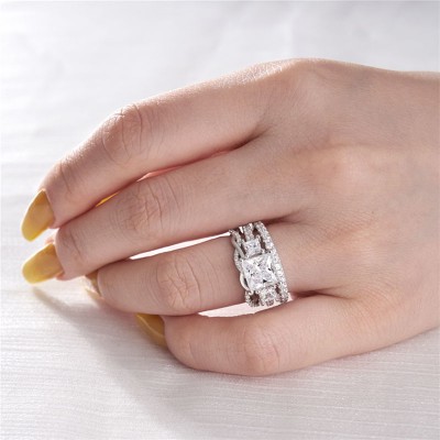 Princess Cut White Sapphire 925 Sterling Silver Stackable 3-Piece Bridal Sets