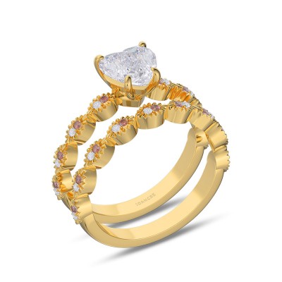 Yellow Gold Heart Cut White Sapphire 925 Sterling Silver Bridal Sets