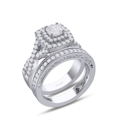 Cushion Cut White Sapphire 925 Sterling Silver Halo Twisted Bridal Sets