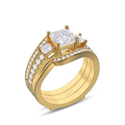 Yellow Gold Princess Cut White Sapphire 925 Sterling Silver Insert Bridal Sets