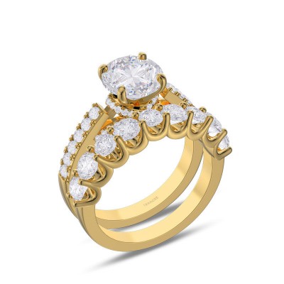 Yellow Gold Round Cut White Sapphire 925 Sterling Silver Bridal Sets