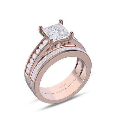 Rose Gold Princess Cut White Sapphire 925 Sterling Silver Bridal Sets