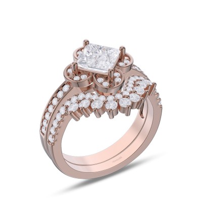 Rose Gold Princess Cut White Sapphire 925 Sterling Silver Crown Bridal Sets