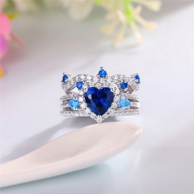 Heart Cut Blue Sapphire 925 Sterling Silver Halo Bridal Sets