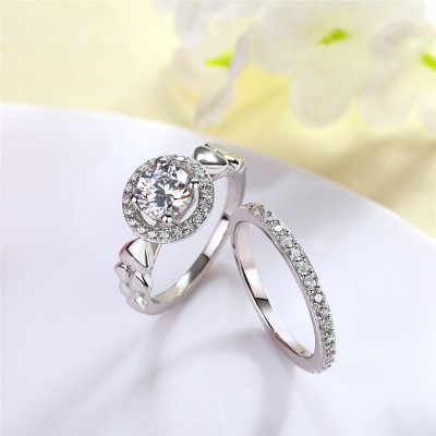 Round Cut White Sapphire 925 Sterling Silver Heart Halo Bridal Sets