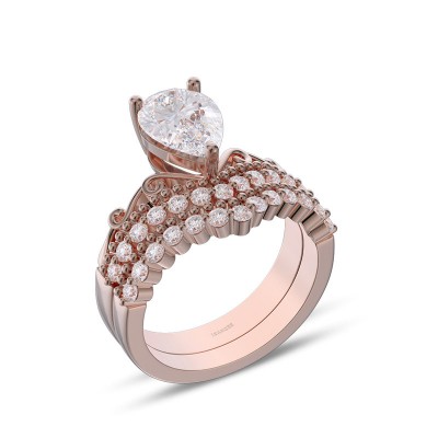 Rose Gold Pear Cut White Sapphire 925 Sterling Silver Crown Bridal Sets
