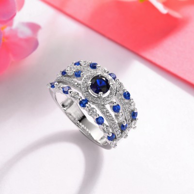 Round Cut Blue Sapphire 925 Sterling Silver Halo Engagement Ring
