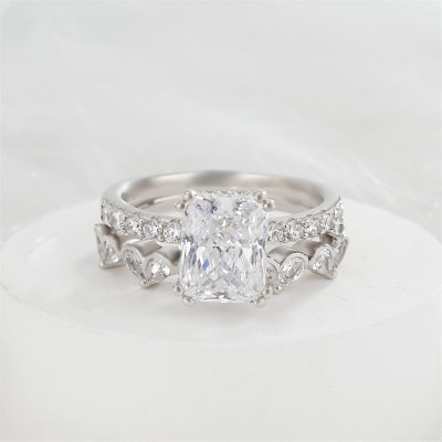 Classic Emerald Cut White Sapphire 925 Sterling Silver Bridal Ring Sets