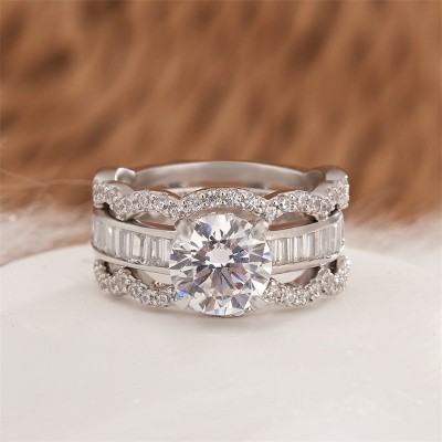 Round Cut White Sapphire Sterling Silver Insert Bridal Sets