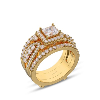 Yellow Gold Princess Cut White Sapphire Sterling Silver Insert Halo Bridal Sets