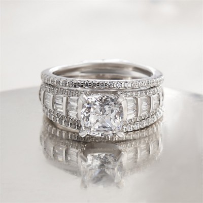 Cushion Cut White Sapphire Sterling Silver Insert Bridal Sets