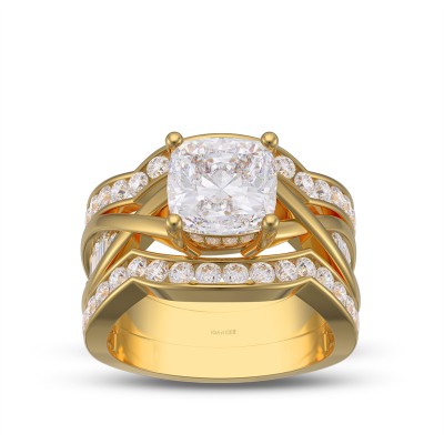 Yellow Gold Cushion Cut White Sapphire Sterling Silver Twisted Insert Bridal Sets