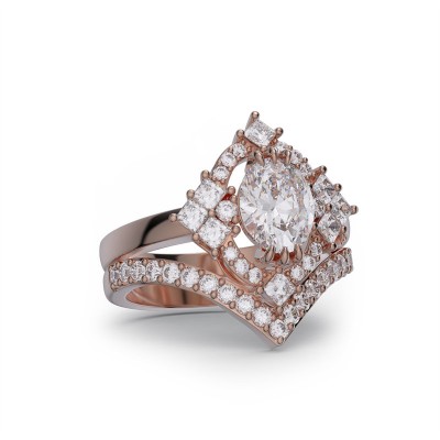 Rose Gold Oval Cut White Sapphire 925 Sterling Silver Curved Halo Bridal Sets