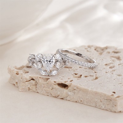 Pear Cut White Sapphire 925 Sterling Silver Bridal Sets