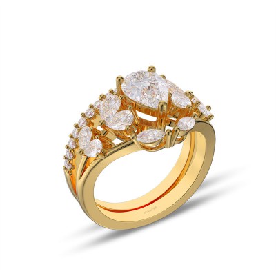 Yellow Gold Pear Cut White Sapphire 925 Sterling Silver Bridal Sets