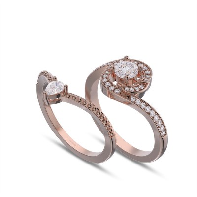 Rose Gold Round Cut White Sapphire 925 Sterling Silver Curved Bridal Sets