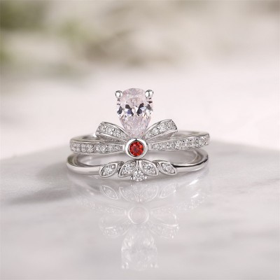 Pear Cut White Sapphire 925 Sterling Silver Bowknot Bridal Sets