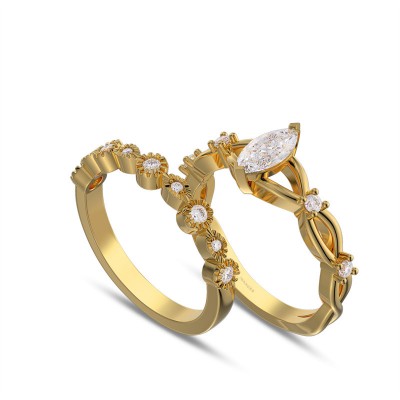 Yellow Gold Marquise Cut White Sapphire 925 Sterling Silver Twisted Bridal Sets